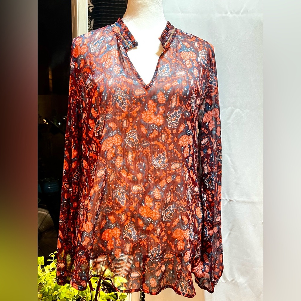 Lucky Brand women long sleeves sheer boho top large